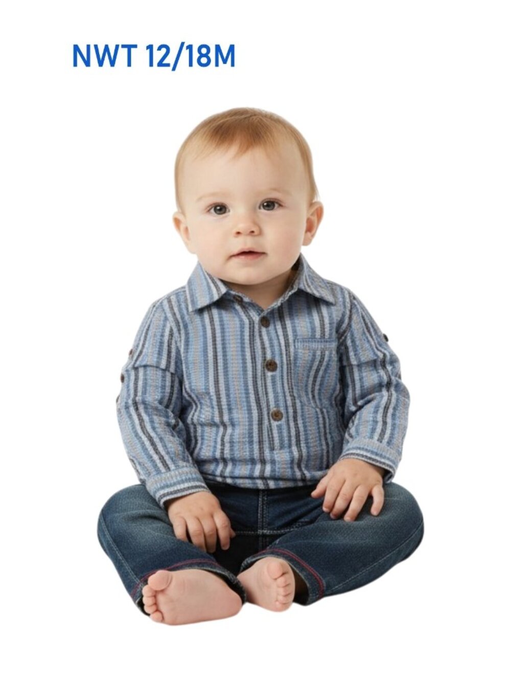 ME & HENRY Multi-color Stripes Woven Cotton L/S Bodysuit - Toddler Size 12/18M